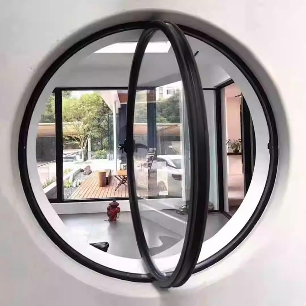 Round Rotating Window Aluminum Alloy Window Wall Mounted Tempered Glass Porthole With Handle Decorative Casement Window For Kitchen And Home, White 3.5cm/21.6"