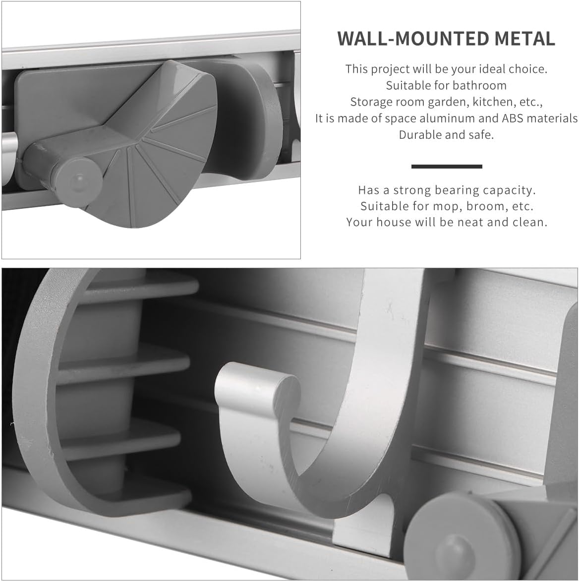  Toyvian Étagère à Balais Suspendue Murale En Aluminium Gris 4 Emplacements Suspendre 5 Crochets En Aluminium Support De Rangement Pour Balai à Franges Cuisine Jardin Et Buanderie