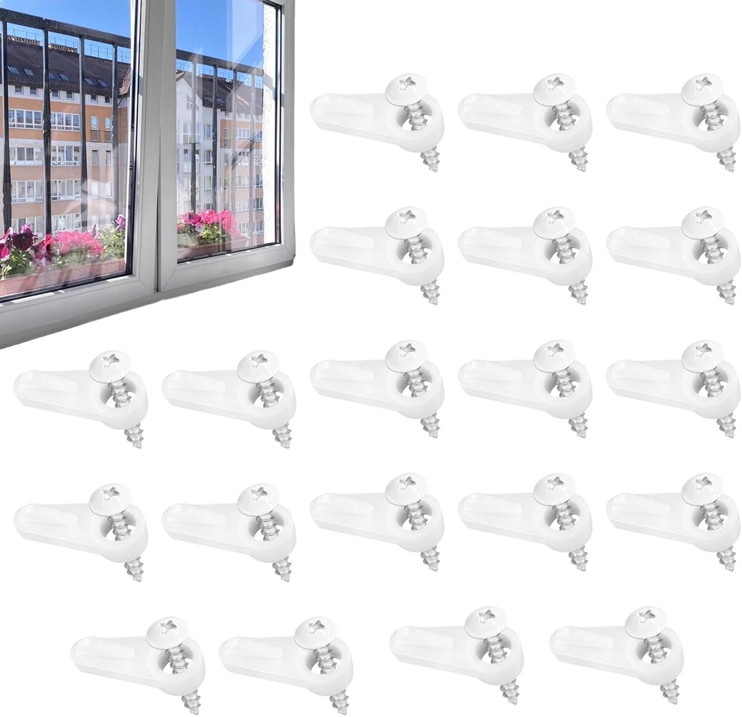  Clips Fixation Moustiquaire - 20 Pièces Quincaillerie Fixation Moustiquaire Avec Vis - Clips Maintien Pour Fenêtre Anti-Tempête,Pour Intérieur, Maison, Ferme, Appartement, Dortoir, Salon, Chambre, Bur