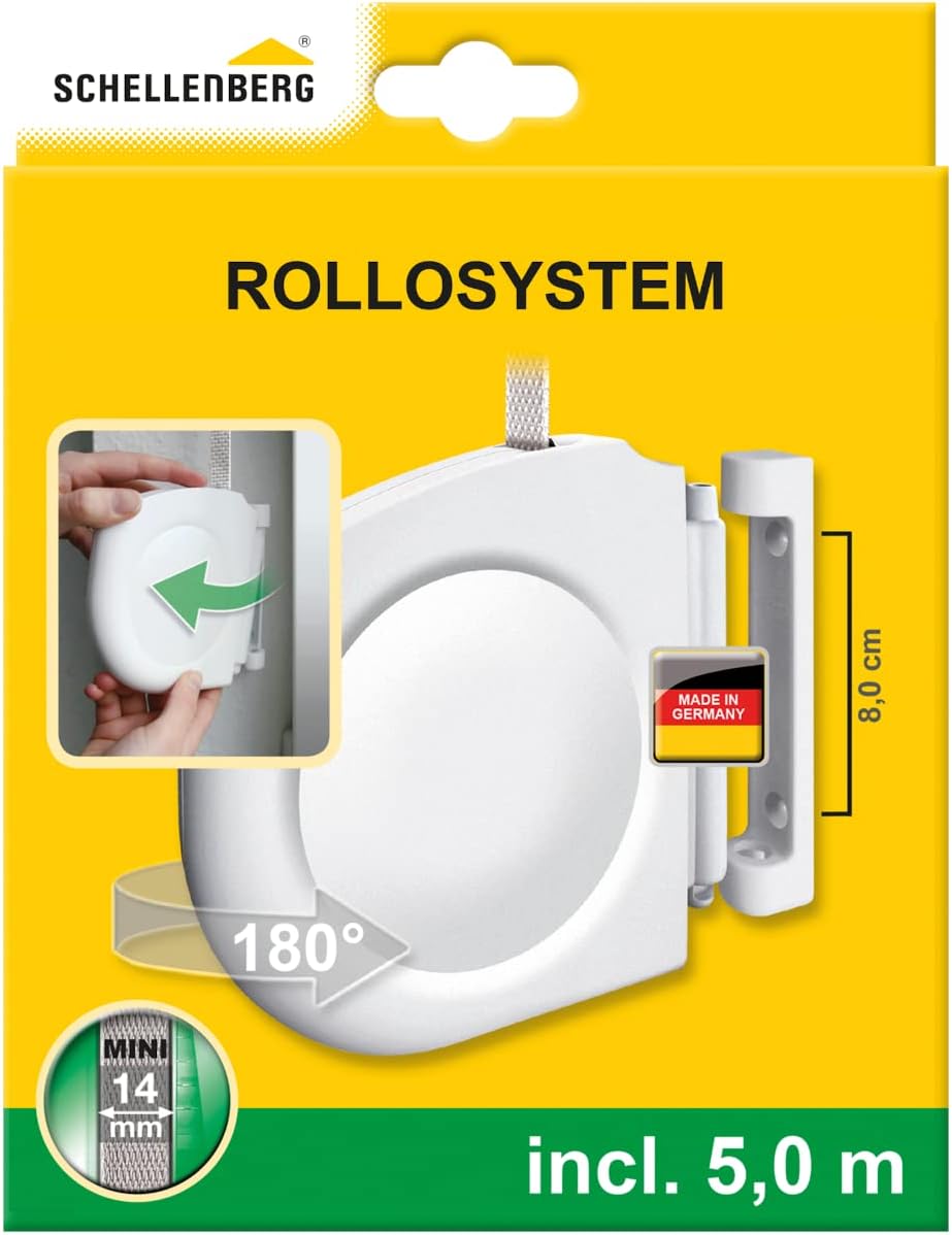  Schellenberg 50156 Design Mini Roller Shutter Strap With 14 Mm X 5 M Strap And Wall Bracket, White