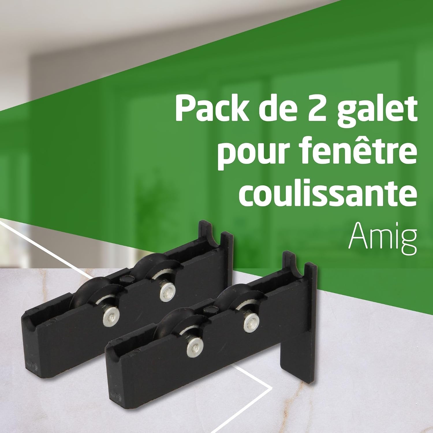  Amig - Roulement De Fenêtre | 2 Unités | 56x14mm | 2 Roues | Boîtier En Nylon Avec Roulements à Billes | Pour Fenêtres Coulissantes | Nylon Noir