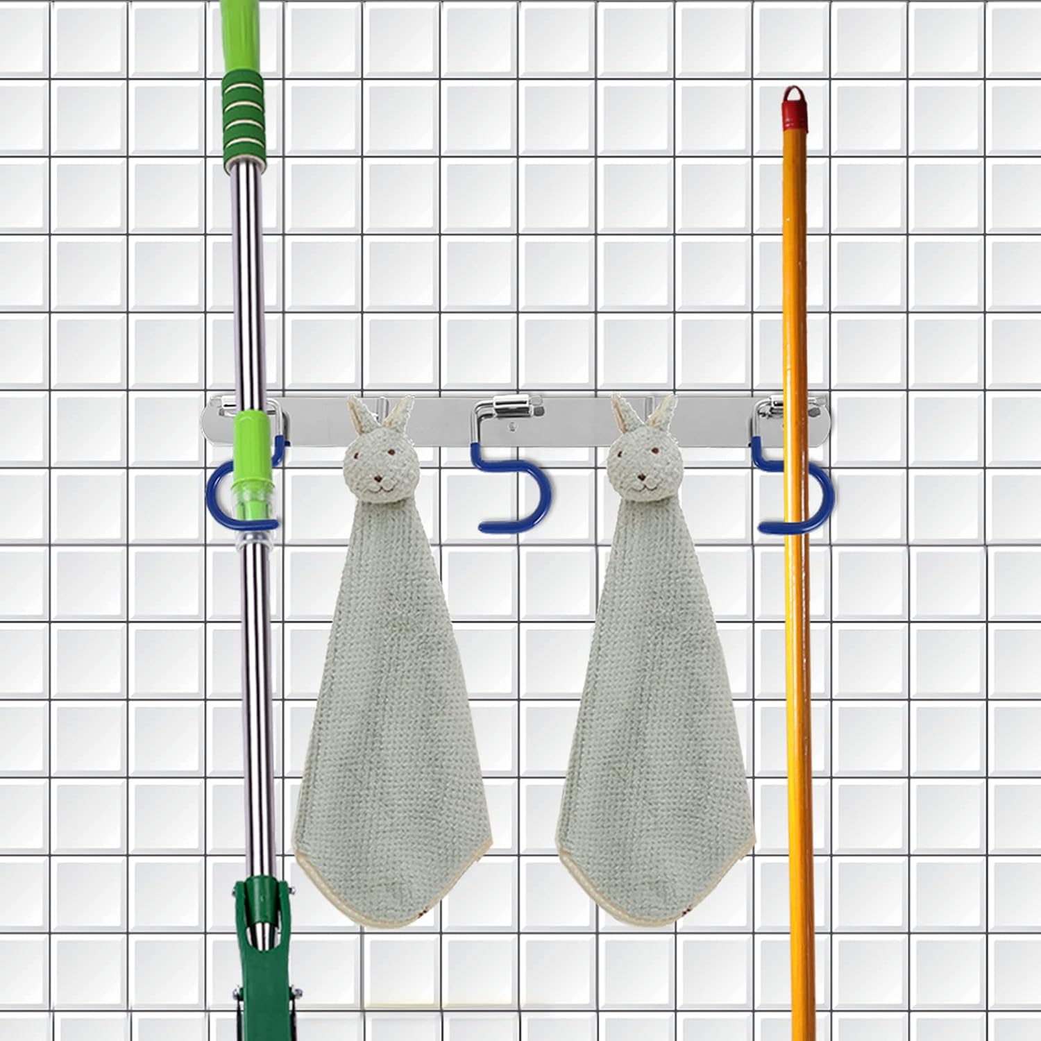  Angoily Support Mural Pour 3 Balais 2 Crochets En Acier Inoxydable 304, Crochet Mural Pratique Pour Serpillières Et Rangement, Pour Salle De Bain Cuisine