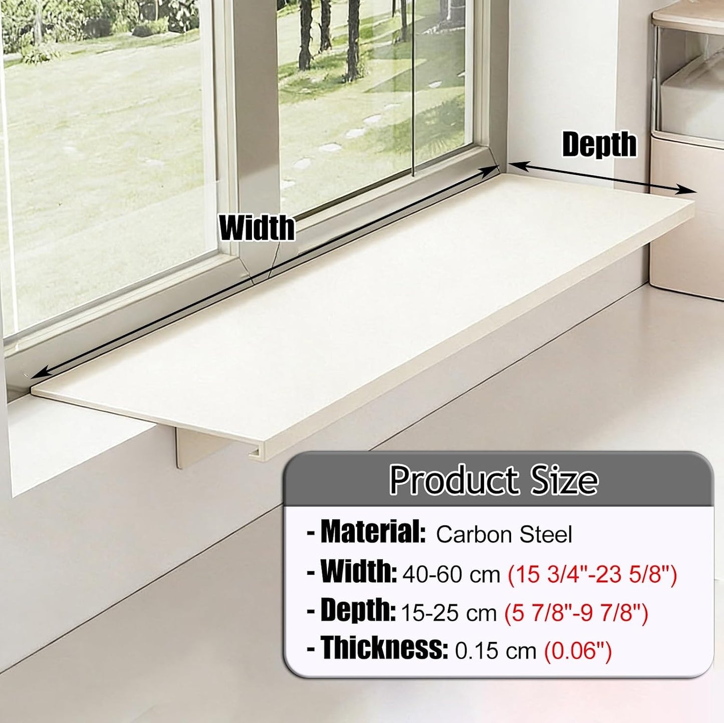  Window Sill Extender Removable Magnetic Window Sill For Pets - Heavy Duty Carbon Steel Plant Shelf With Window Sill - Waterproof Desk Extension (40 X 20 Cm (15 3/4 X 7 7/8 Inches)