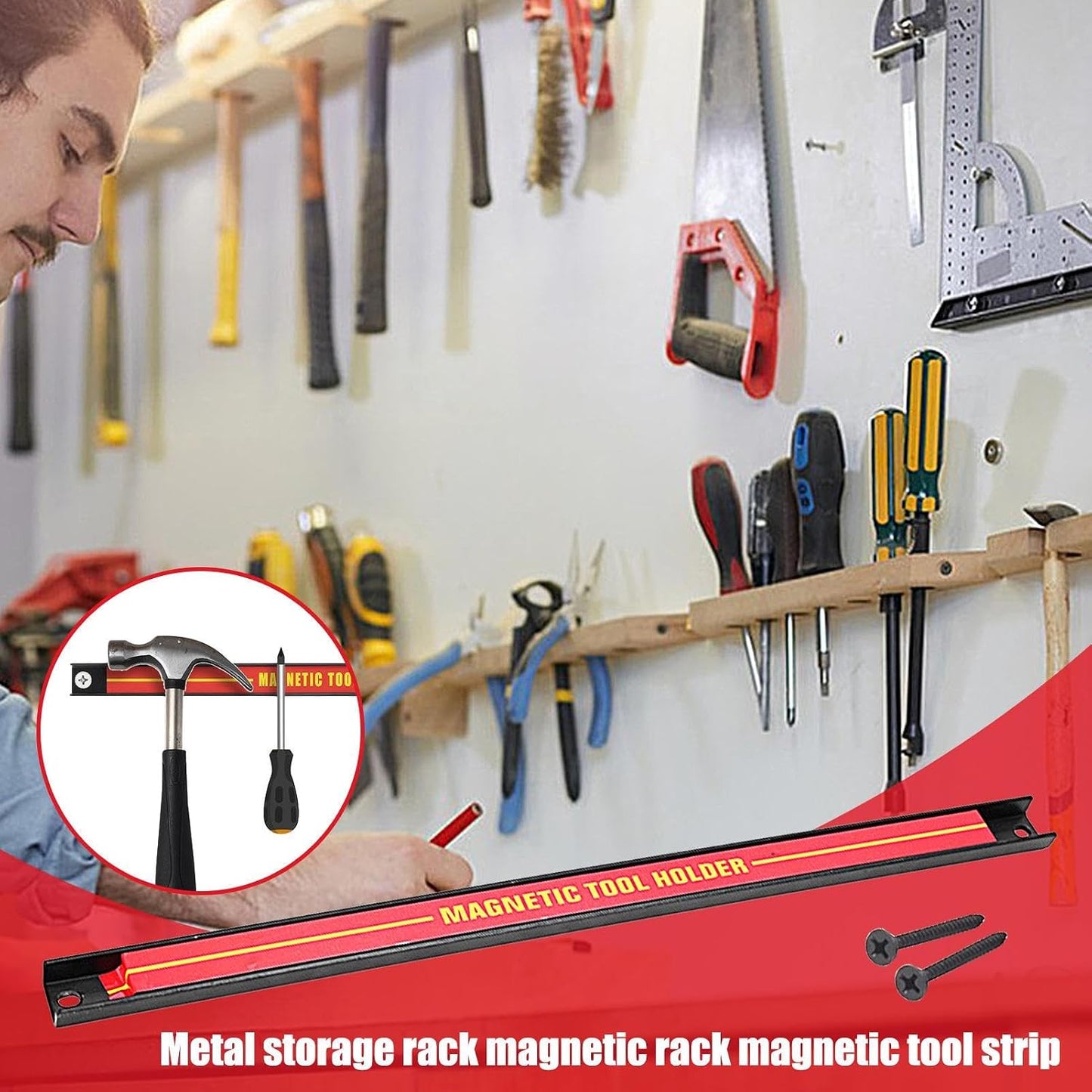  Porte-outils Magnétique - Barre Magnétique Pour Outils - Support Mural Magnétique De Grande Capacité - Barre D'outils En Métal Pour Atelier, Maison, Organisateur D'outils Peu Encombrant