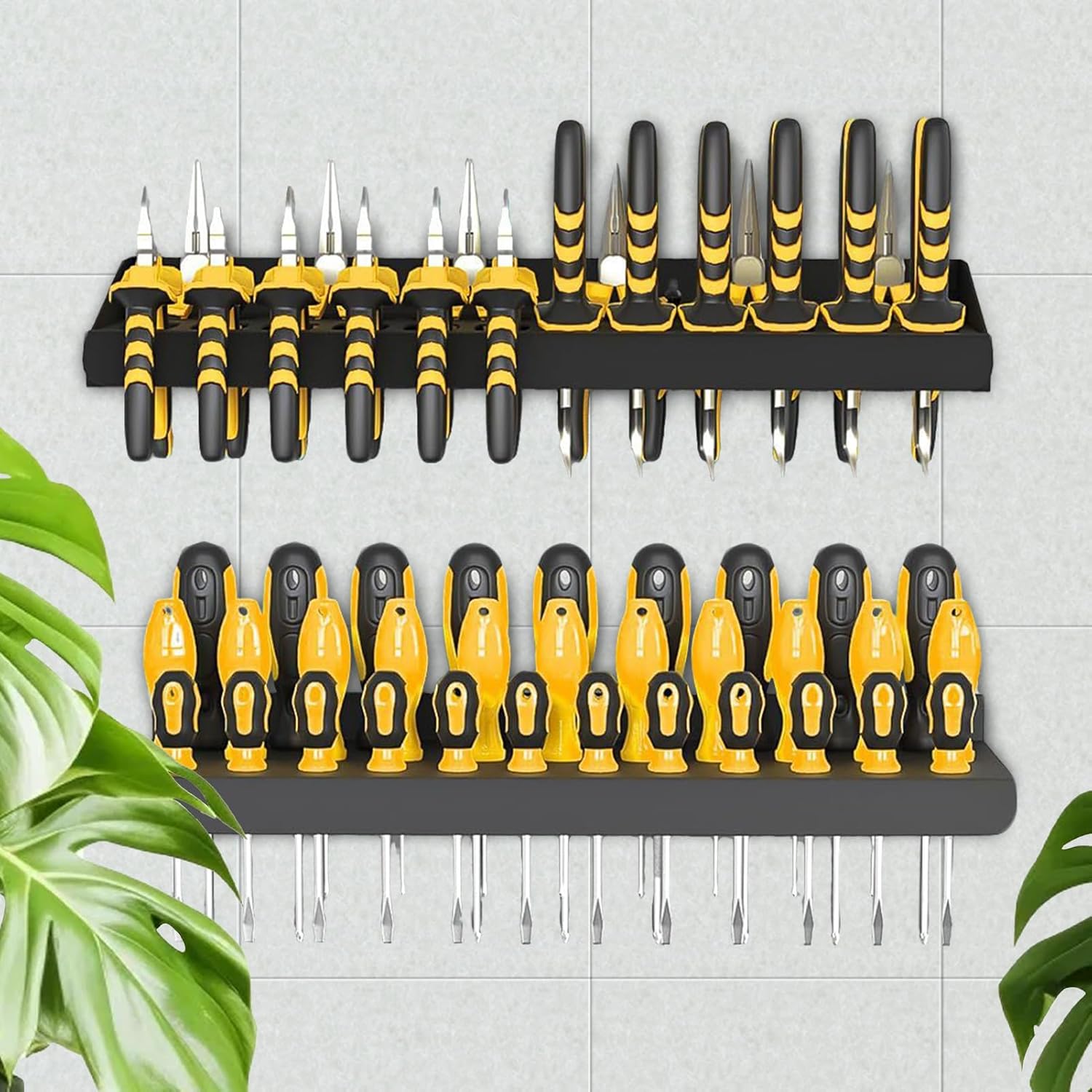  Screwdriver Storage Rack - 2 Piece Wall Mounted Organizer | Heavy Duty Tool Holder For Pliers, Multifunctional Storage Solution For Repair Workshops Garages E