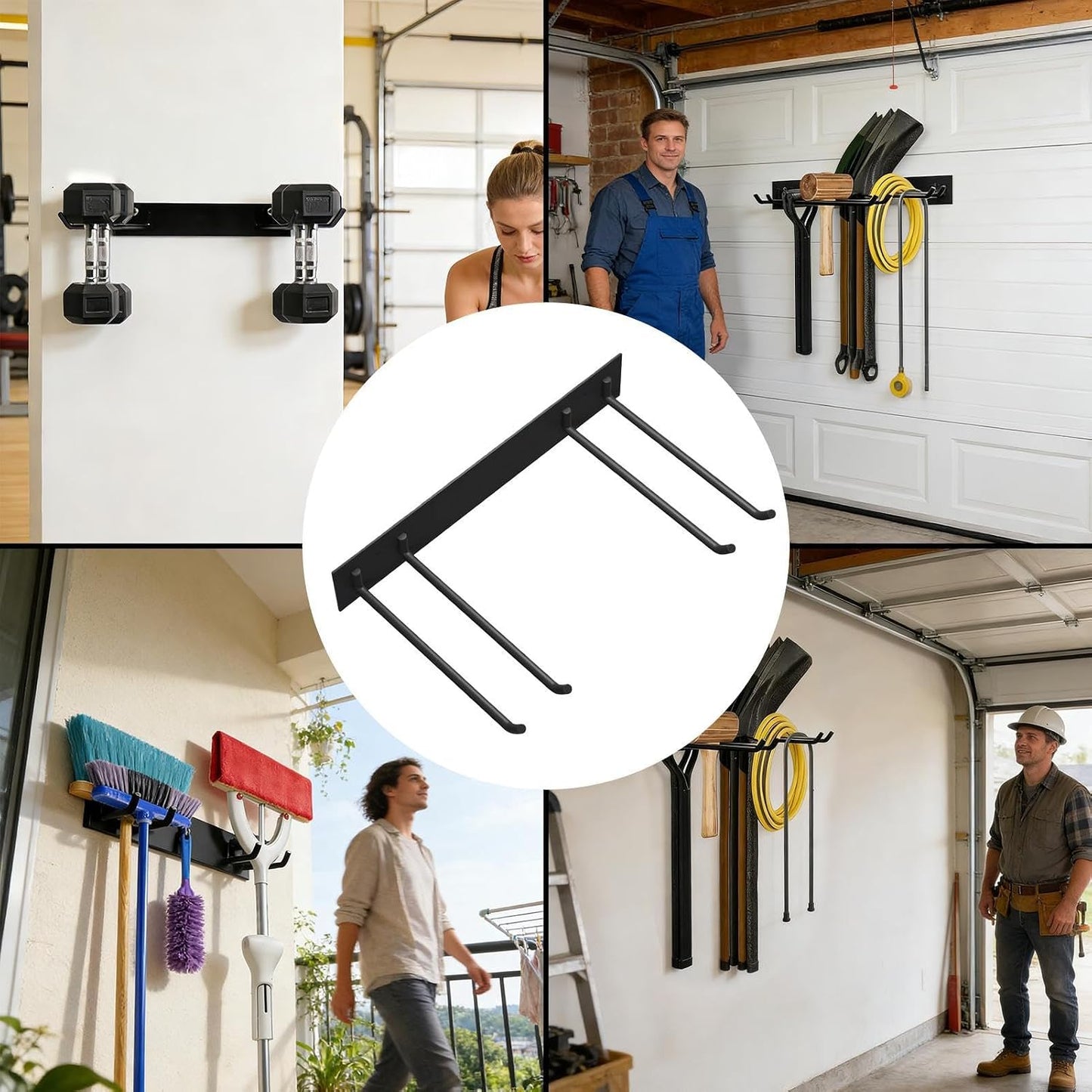  Support Mural Pour Outils, Support De Rangement, Support D'outils De Jardin Avec Design Robuste, Système D'organisation De Garage, Cour, Solution De Rangement Pour Pelle, échelle, Râteau, Balai
