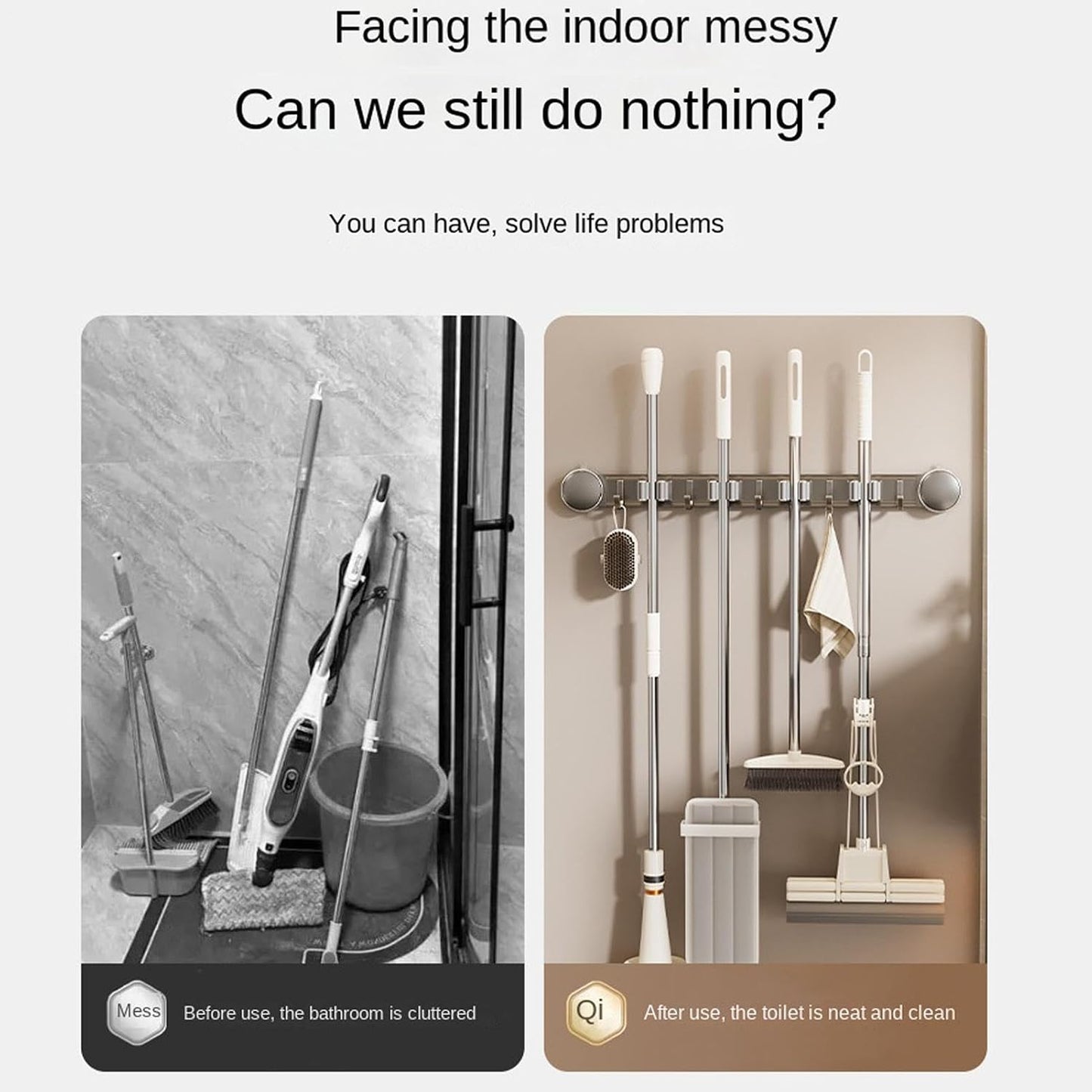  Support Pour Balais Et Serpillères | Support Renforcé Robuste Et Inoxydable - Organisateur D'Outils De Nettoyage Domestique | Pour Maison, Bureau, Appartement, Chambre, Salon Et Salle De Bain