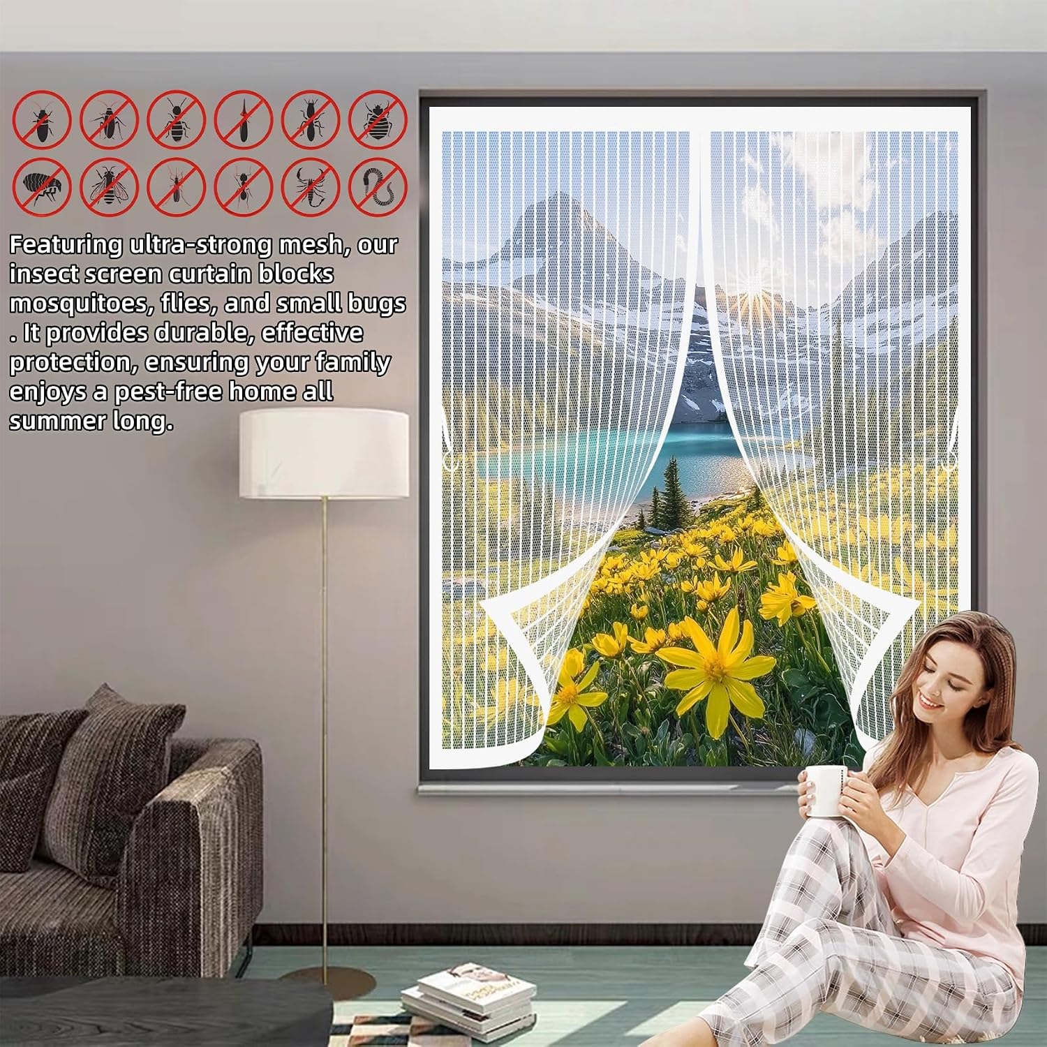  Magnetic Window Mosquito Net 99 X 95 Cm (W X H) Magnetic Seal Top And Bottom With Automatic Closure, Anti-Mosquito Curtain For Windows, White