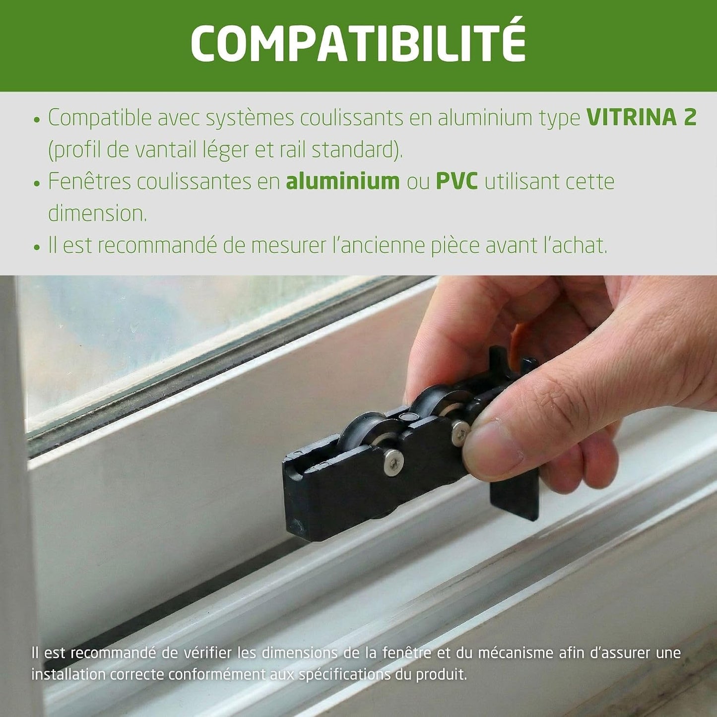  Amig - Roulement De Fenêtre | 2 Unités | 56x14mm | 2 Roues | Boîtier En Nylon Avec Roulements à Billes | Pour Fenêtres Coulissantes | Nylon Noir