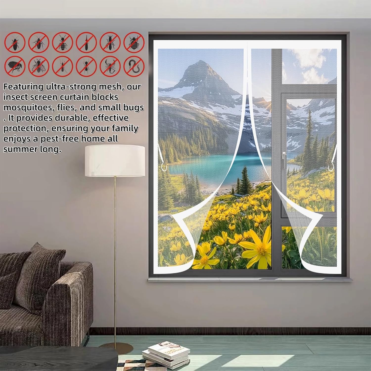  Mosquito Net Window 78 X 100 Cm Magnetic Seal Top And Bottom With Automatic Closure Magnetic Mosquito Net Curtain For Windows Of Various Types, White