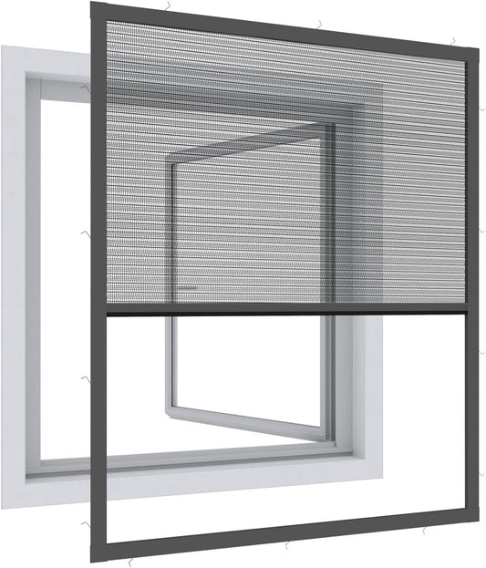 Windhager Ultra-Flat Premium Pleated Window Mosquito Net Charcoal Grey 130 X 150 Cm