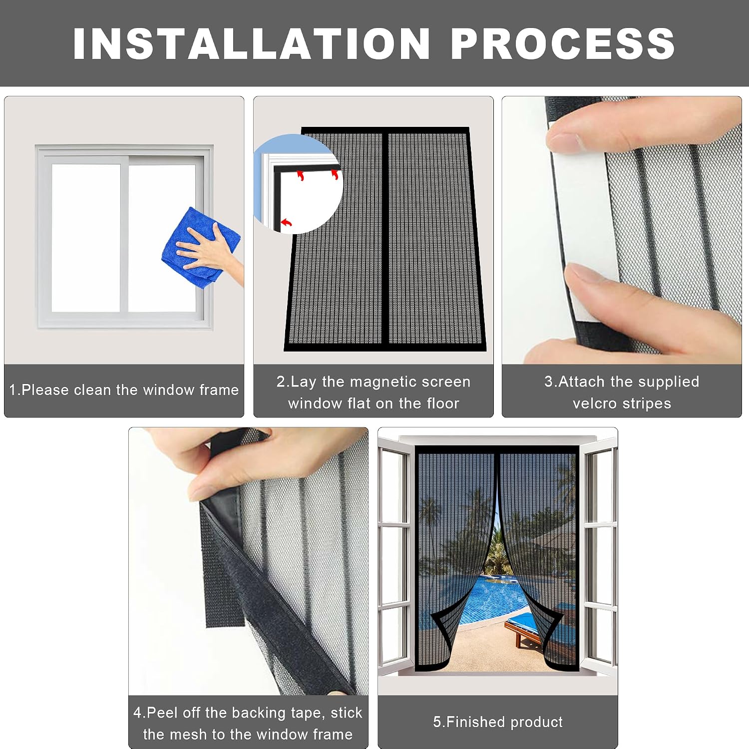  Magnetic Mosquito Net 92 X 79 Cm Easy To Install Without Drilling For Hallways, Living Room, Kitchen, Bay Window, White