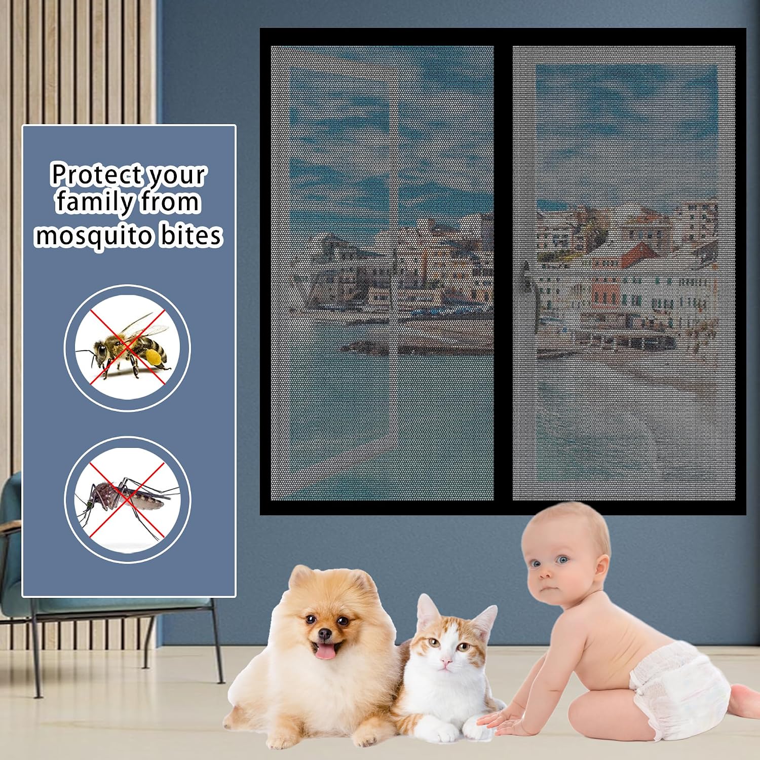  Window Mosquito Net 115 X 95 Cm With Magnets, Anti-Mosquito Magic Tape For Most Types Of Windows, White