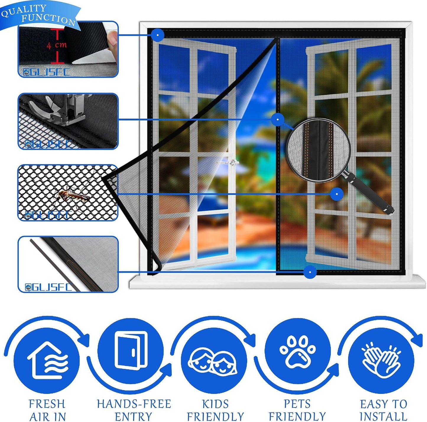  Magnetic Mosquito Net For Windows, 55 X 70 Cm Mesh Curtain, Magnetic Seal Top And Bottom With Automatic Closure, Keeps Fresh Air Inside Black
