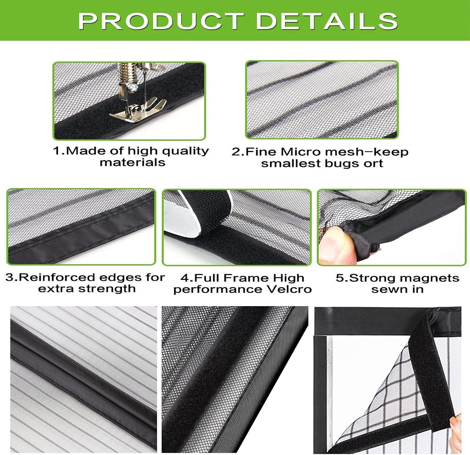  Magnetic Mosquito Net For Windows, 117 X 111 Cm, Magnetic Adsorption For Living Room, Window, Balcony, Black