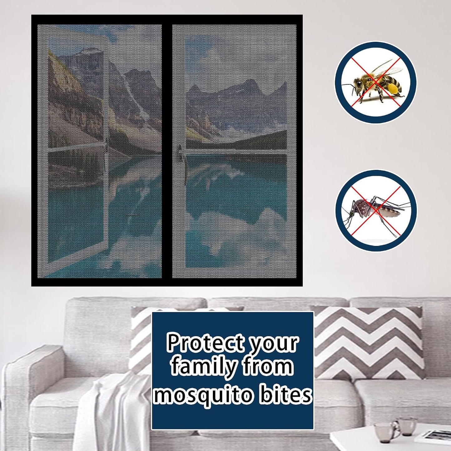  Moustiquaire Porte Fenetre 93 X 117 Cm Moustiquaire Magnétique Arrêter Autres Insectes Bestioles Pour Couloirs, Salon Cuisine Baie Vitree, Noir